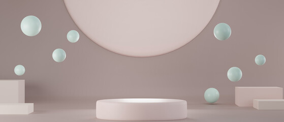 Empty podium for packaging presentation isolated beige background. Realistic rendering, 3d illustration.