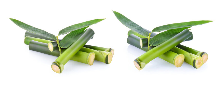 bamboo and bamboo leaves isolated on white background