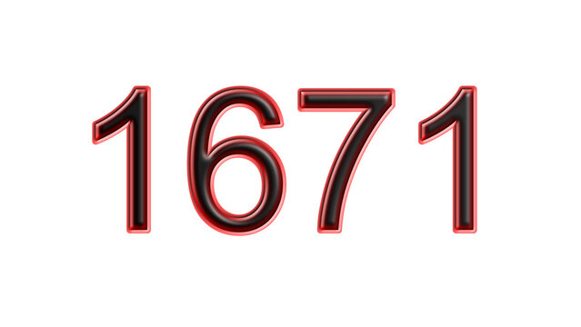 red 1671 number 3d effect white background