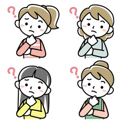 考え込む若い女性の上半身セット
