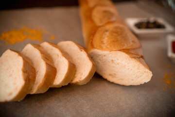 Crispy fresh baguette slices