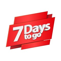 3D Digits Banner Three Days To Go Countdown Left 7 Five Days Red, Template. Count Time Sale, Discount. Glossy Numbers. Illustration Isolated On White Background.