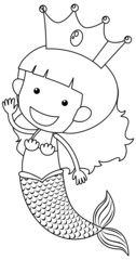 Mermaid black and white doodle character