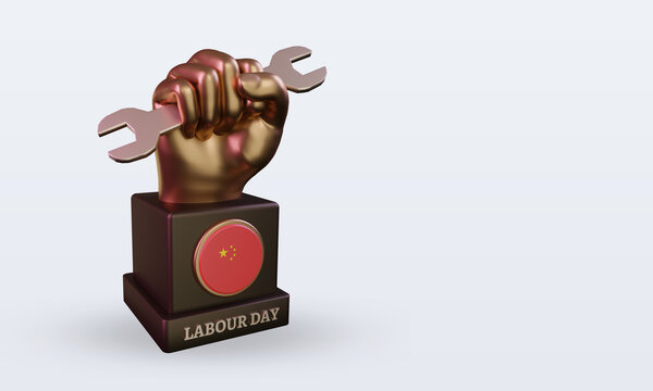 3d Labour Day China Flag Rendering Left View