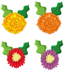 Set of colorful flowers on white background