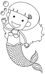 Mermaid black and white doodle character