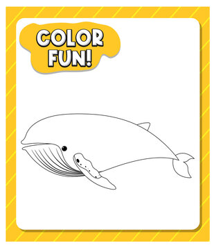 Worksheets template with color fun! text and whale outline
