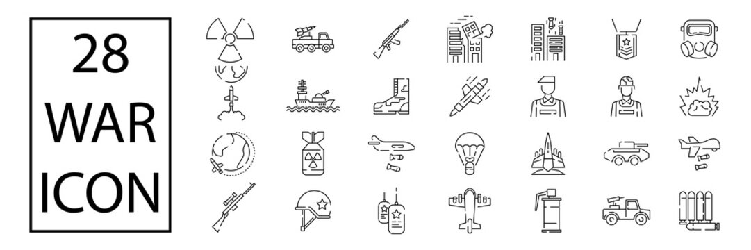 world war vector line icons, minimal pictogram design, editable stroke for any resolution.
