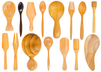 Top view set of blank wooden utensil.