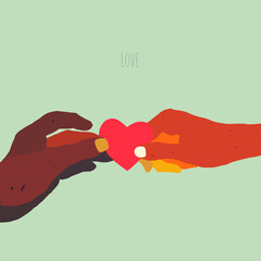 Multiracial hands holding heart shape, Love and friendship concept