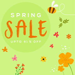 Spring sale banner with beautiful colorful flowers. Can be used for templates, banners, wallpaper, flyers, invitations, posters, brochures, voucher discounts.