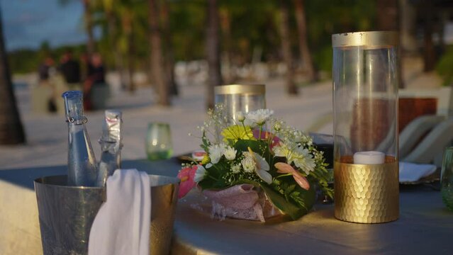 Festive table decor. Luxury wedding, party, birthday. Mauritius, Indian Ocean