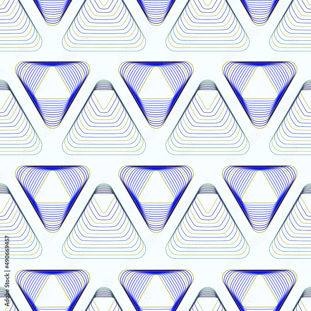 Poster seamless background with triangles. triangles of blue and yellow stripes are arranged in rows on a l