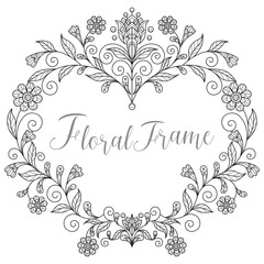 Wreath beautiful hand drawn for adult coloring book