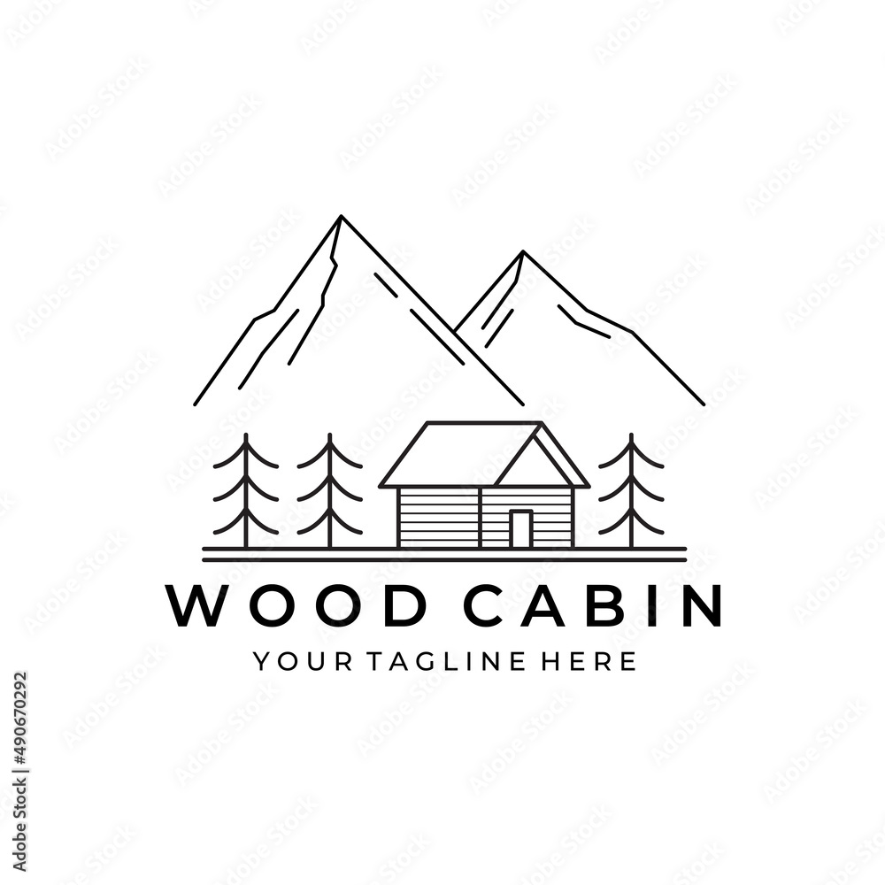 Wall mural simple line art cabin logo vector illustration