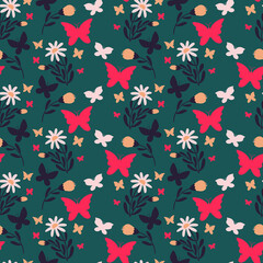 seamless pattern with flowers and butterflies