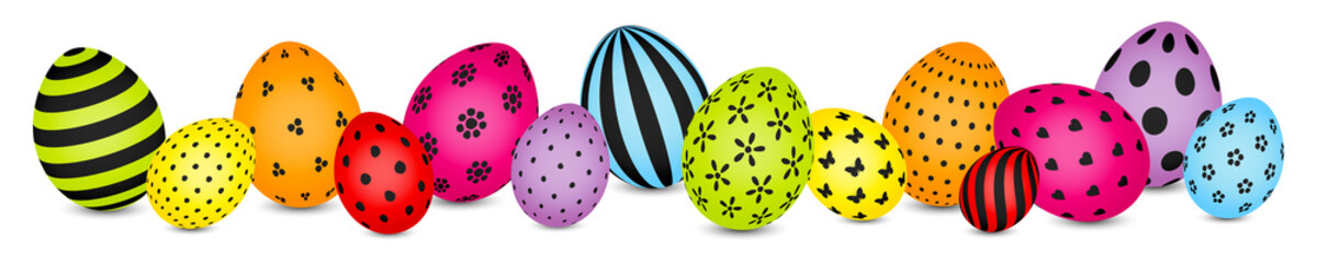 Banner Bunte Ostereier Mit Muster Diagonal Regenbogen Und Schwarz