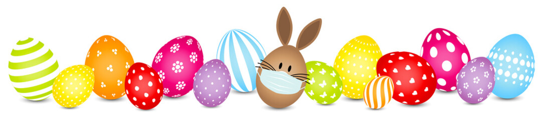 Braunes Hasenei Maske Und Bunte Ostereier Muster Banner