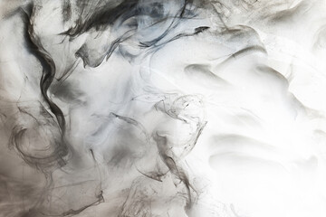 Dark smoke on white ink background, colorful fog, abstract swirling ocean sea, acrylic paint...