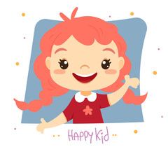 The child is a girl. A happy child. Vector illustration. Framed portrait. Character.