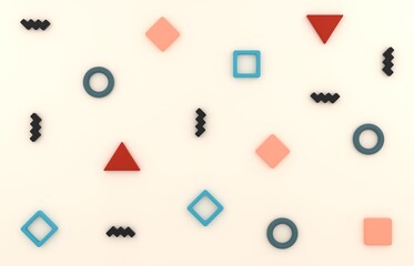 レトロな色のシンプルな幾何学模様の背景イラスト素材、3Dレンダリング。