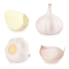 Set of fresh garlic isolated on white background.