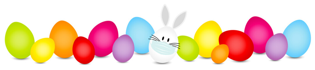 Weißes Hasenei Maske & Ostereier Bunt