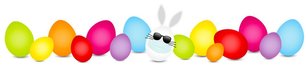 Weißes Hasenei Maske Sonnenbrille & Ostereier Bunt