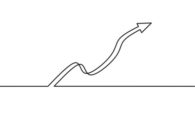 Continuous line drawing of arrow up, business growth icon 3d, object one line, single line art, vector illustration
