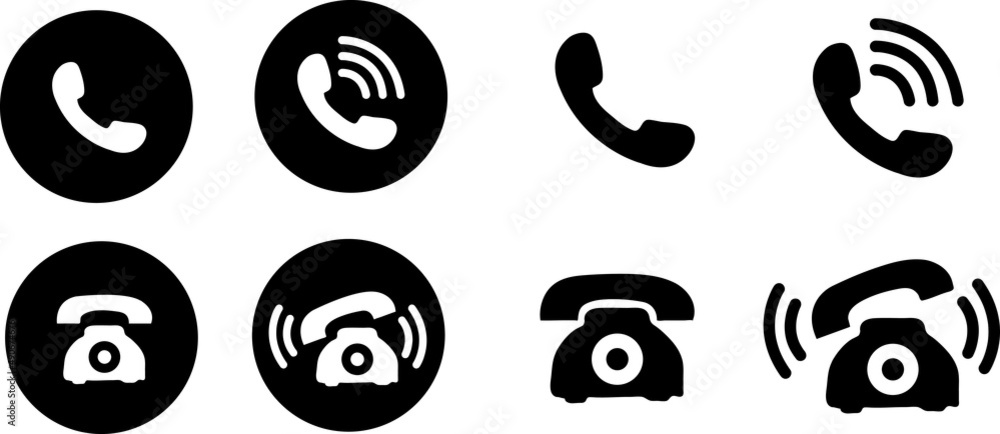 Poster retro phone icon set. black phone symbols in bubble in flat style. ringing phone signs isolated on w