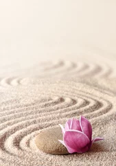 Printed roller blinds Stones in the sand Japanese zen garden meditation stone and magnolia, concentration and relaxation sand and rock for harmony and balance.
