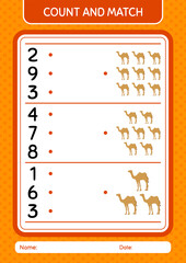 Count and match game with camel. worksheet for preschool kids, kids activity sheet