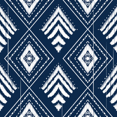 White Diamond on Indigo Blue. Geometric ethnic oriental pattern traditional Design for background,carpet,wallpaper,clothing,wrapping,Batik,fabric, illustration embroidery style - 490675433