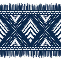 White Diamond on Indigo Blue. Geometric ethnic oriental pattern traditional Design for background,carpet,wallpaper,clothing,wrapping,Batik,fabric, illustration embroidery style - 490675434