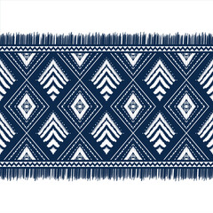 White Diamond on Indigo Blue. Geometric ethnic oriental pattern traditional Design for background,carpet,wallpaper,clothing,wrapping,Batik,fabric, illustration embroidery style - 490675435