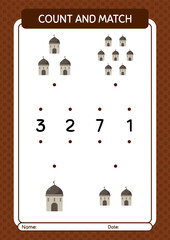 Count and match game with mosque. worksheet for preschool kids, kids activity sheet