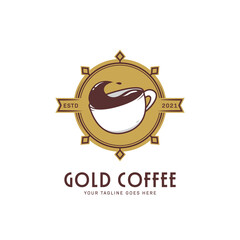 Naklejka premium Gold premium retro vintage hot coffee cafe logo icon badge