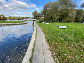 summer in city park at dry sunny day