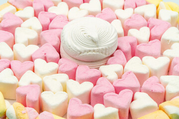 Multi-colored marshmallows. Background or texture of colorful blue and pink marshmallows.