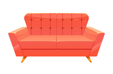 Orange sofa, couch  isolated on white background. Cartoon vector icon.