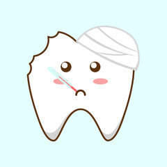cute tooth sick of fever cartoon icon vector illustration