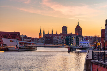 Fototapeta na wymiar The old town of Gdansk with amazing architecture at sunset, Poland.