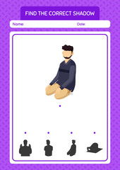 Find the correct shadows game with praying. worksheet for preschool kids, kids activity sheet