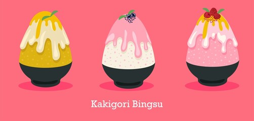 Kakigori or bingsu sweet jepanese dessert colection.