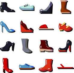 volumetric shoes icons set with shadows