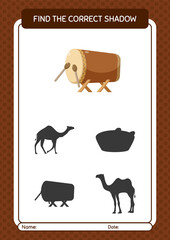 Find the correct shadows game with bedug drum. worksheet for preschool kids, kids activity sheet