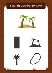 Find the correct shadows game with oasis. worksheet for preschool kids, kids activity sheet