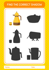 Find the correct shadows game with arabic teapot. worksheet for preschool kids, kids activity sheet