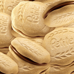 Chocolate filled sandwich cookie, 3d illustration for biscuit package design. 3d illustration