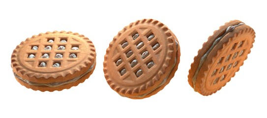 white cream biscuits on a white background. 3D illustration
